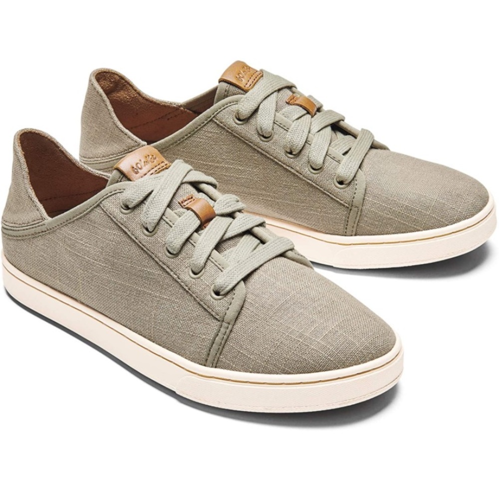 Olukai Women’s Pehuea Li Sneakers, Silt/Linen, 7.5